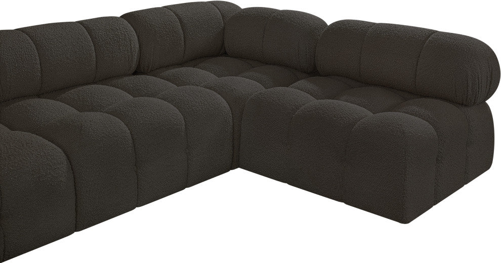 Ames Boucle Fabric L-Shaped Modular Sectional, Brown, 5-Piece: 2 Armless Chair, 2 Corner Chair, 1 Ottoman
