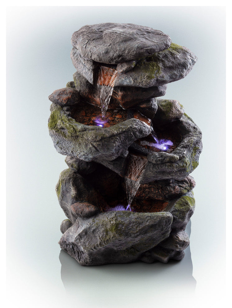 22" Tall Outdoor 3-Tier Rock Waterfall Fountain with LED Lights