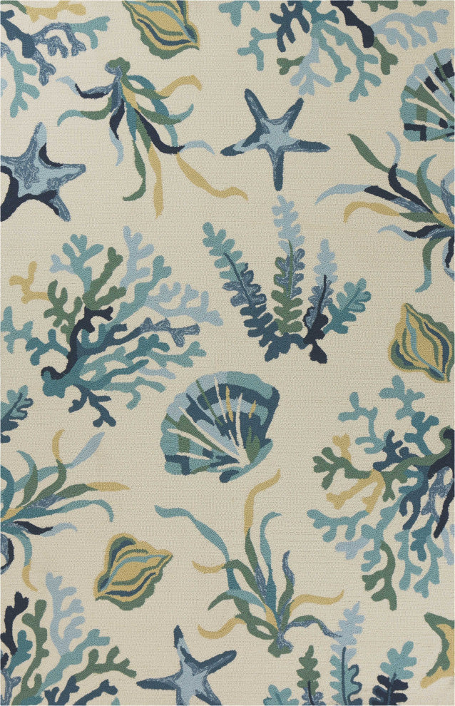 HomeRoots 7' x 9' UV treated Polypropylene Ivory or Blue Area Rug