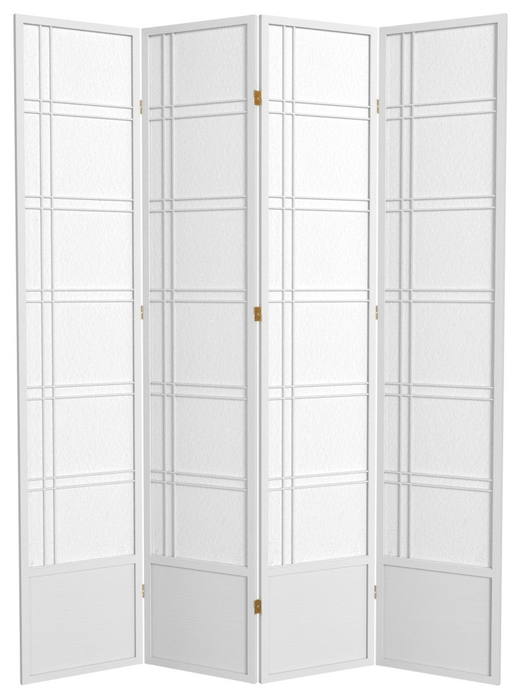 7' Tall Double Cross Shoji Screen, White, 4 Panels