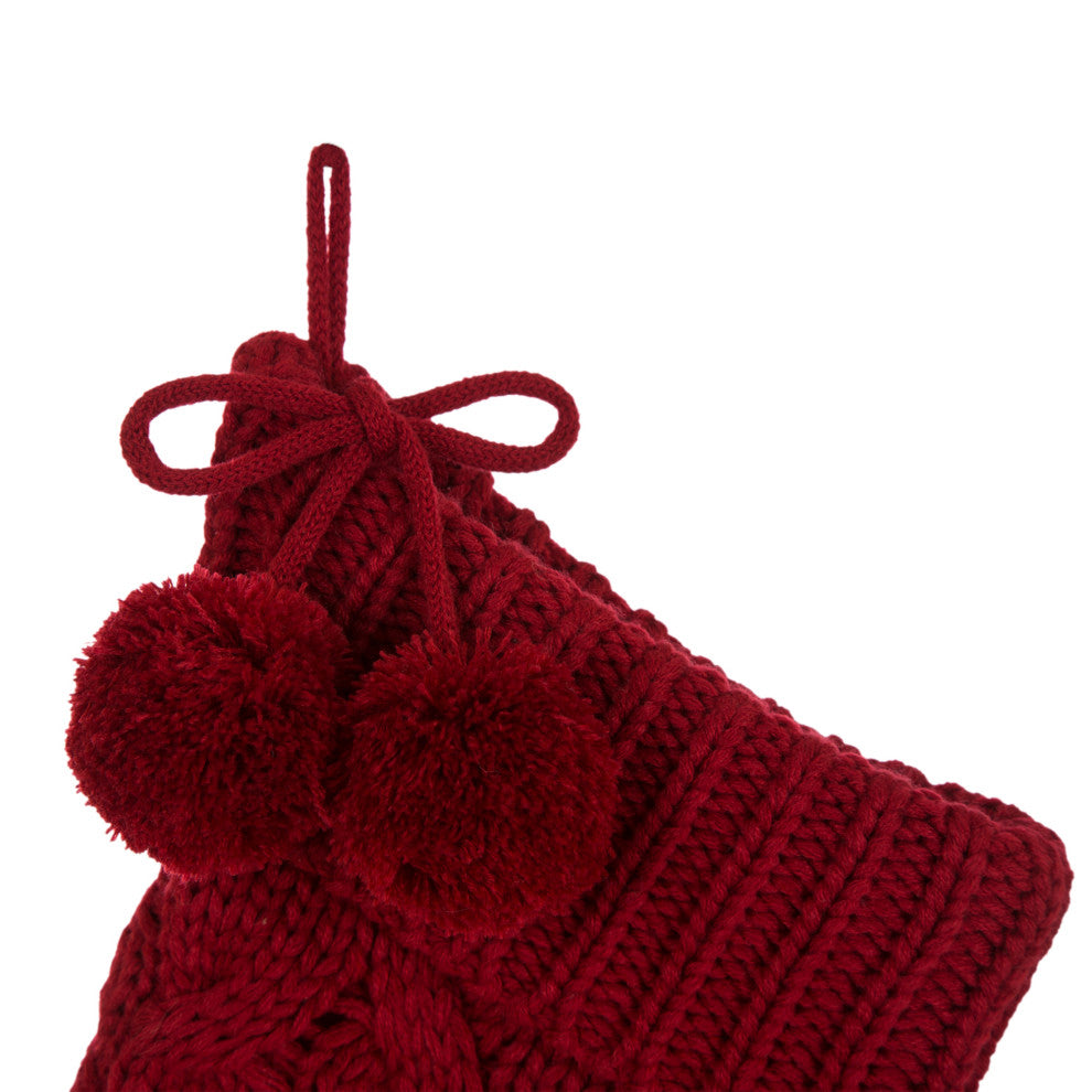 2-Pack 24"L Knitted Polyester Christmas Stocking With Pom Pom Ball, Red