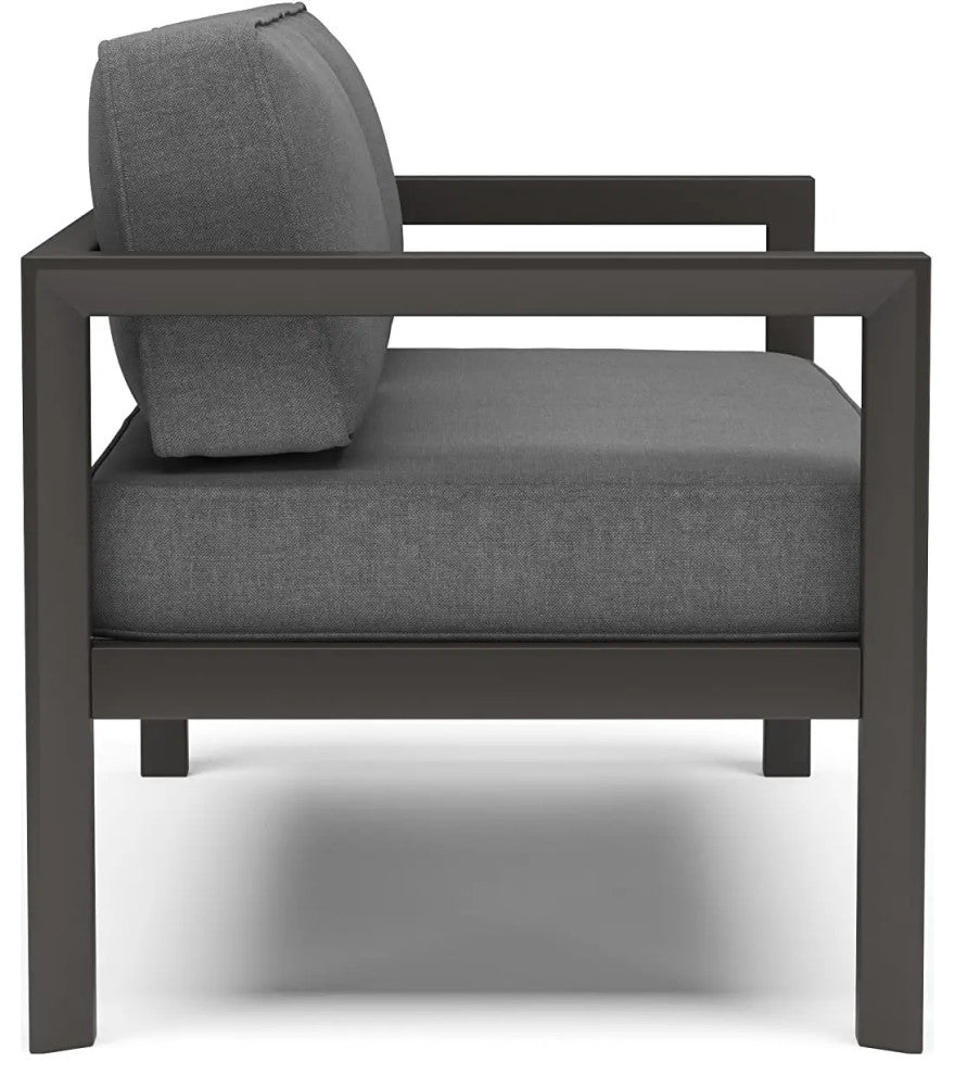 Patio Loveseat with Durable Aluminum Frame and Comfortable Gray Cushions
