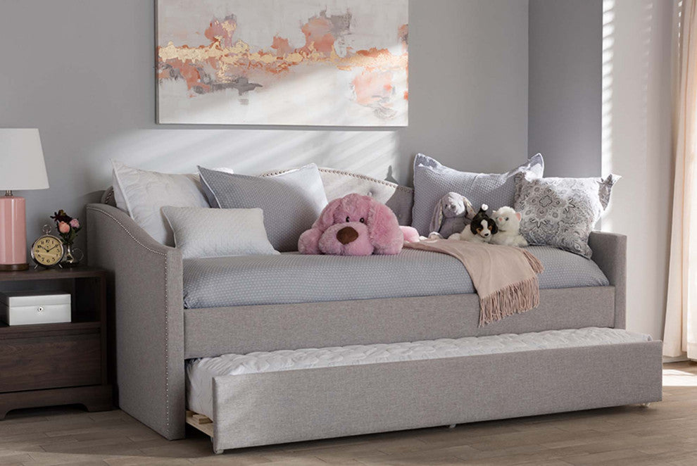Helena Fabric Daybed With Trundle, Grayish Beige