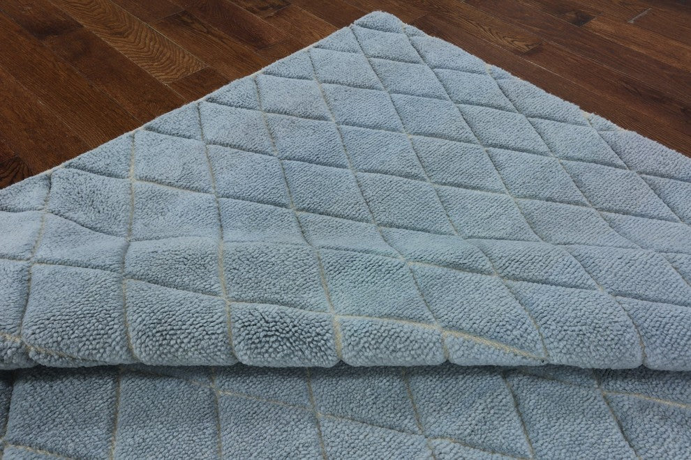 Brocade Design Cambridge Blue 6'x9' Moroccan Hand Knotted Wool Area Rug H8610