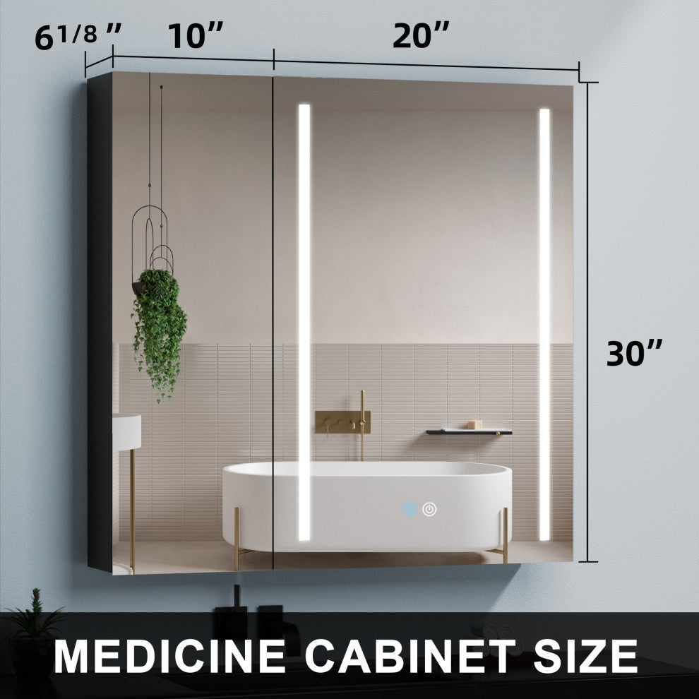 30" Square Black Aluminum Surface Mount Medicine Cabinet with Mirror