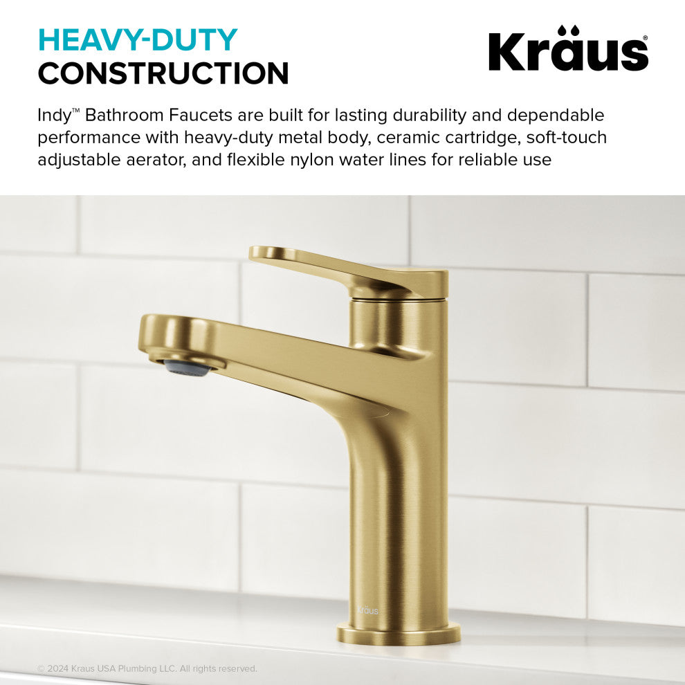 KRAUS Indy Single Handle Basin Bathroom Faucet Spot Free BB, Pop Up Drain