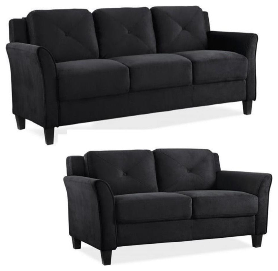 Home Square Transitional 2 Piece Set with Sofa and Loveseat in Black