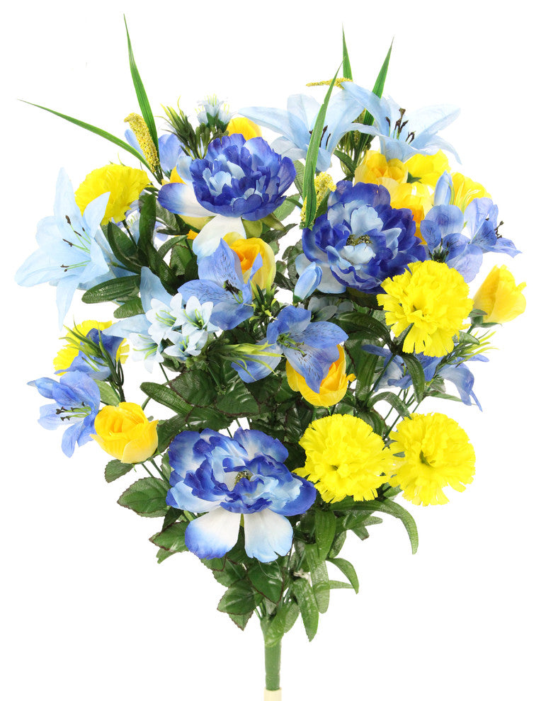 40-Stem Artificial Full Blooming Lily, Rose Bud, Carnation, Mum, Blue, Yellow