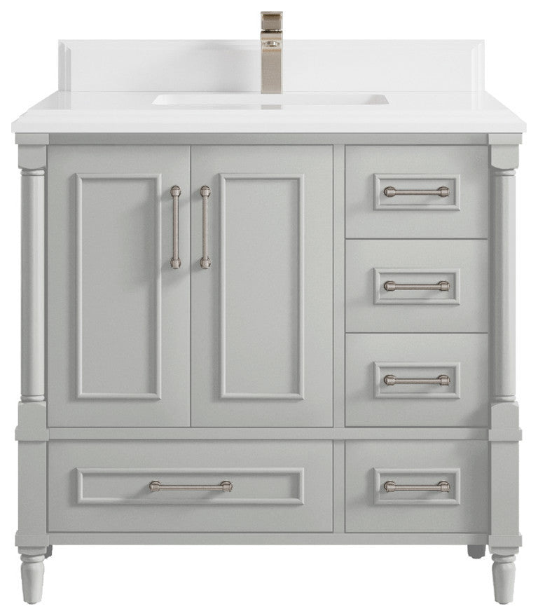 Aberdeen 36 Center Sink Bath Vanity in Coventry Gray 1.5" White Quartz