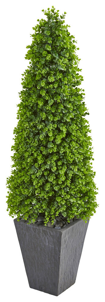 57" Eucalyptus Topiary Artificial Tree in Slate Planter, Indoor/Outdoor