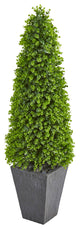 57" Eucalyptus Topiary Artificial Tree in Slate Planter, Indoor/Outdoor
