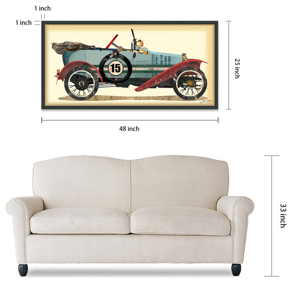 Antique Automobile Hand Made Dimensional Collage Framed Wall Art Under Glass
