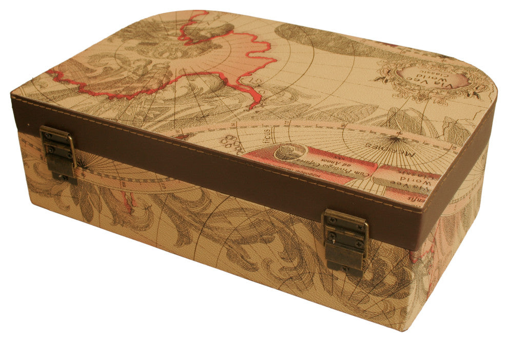 Large Map Faux Leather Suitcase