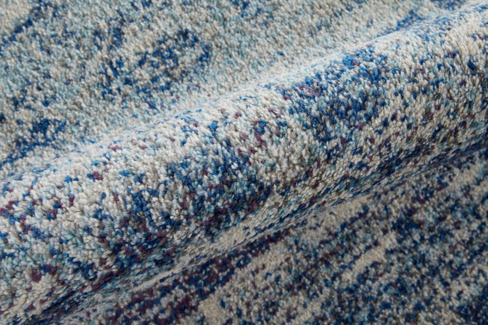 Weave & Wander Adelmo Abstract Contemporary Rug, Blue/Ivory, 2'8"x10'