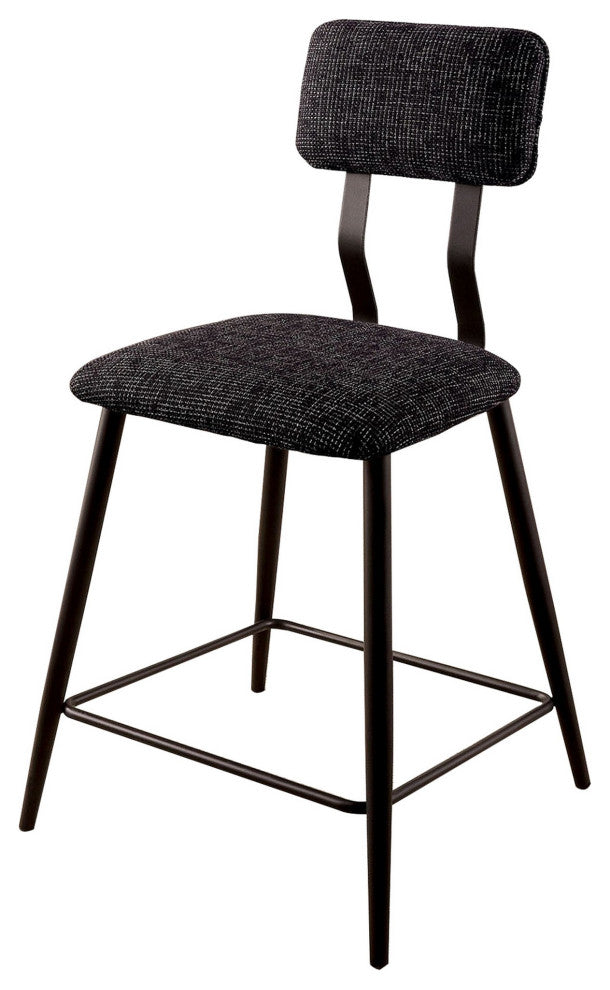 Benzara BM230600 S/2 Fabric Counter Height Chairs, Angled Metal Legs, Black