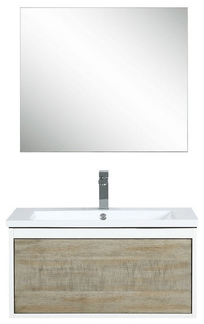 Scopi Modern 30" Rustic Acacia Bathroom Vanity Set, Labaro Brushed Nickel Faucet