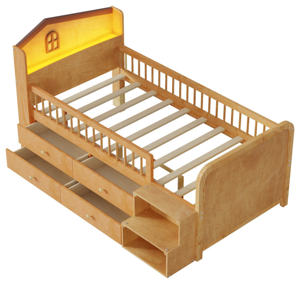 Gewnee Low Loft Bed with LED Lights