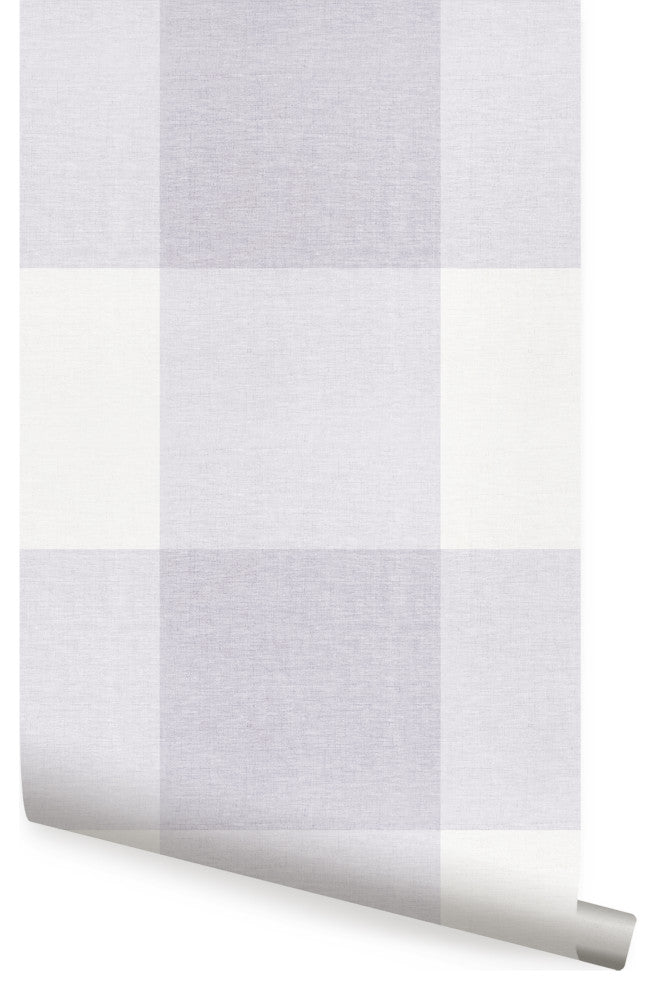 Checkered Fabric Look Large Peel and Stick Vinyl Wallpaper, Lilac, 24" X 60"