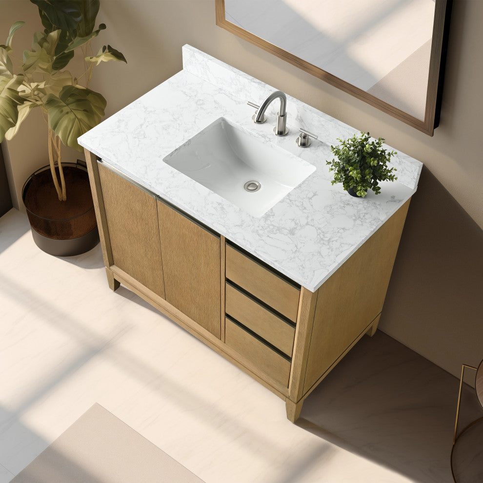 Vanity Art Bathroom Vanity With Sink, Natural Oak, 42" Single