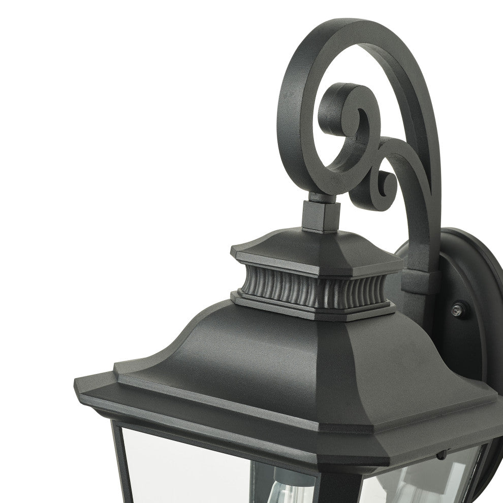 Black 1-Light Outdoor Dusk to Dawn Glass Shade Wall Light