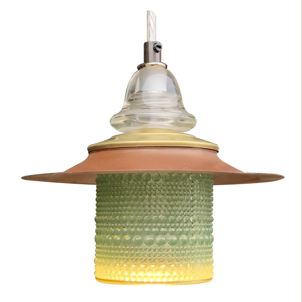 Bubble Glass Globe Pendant Lantern Metal Hood Insulator Bell Cap, Aqua