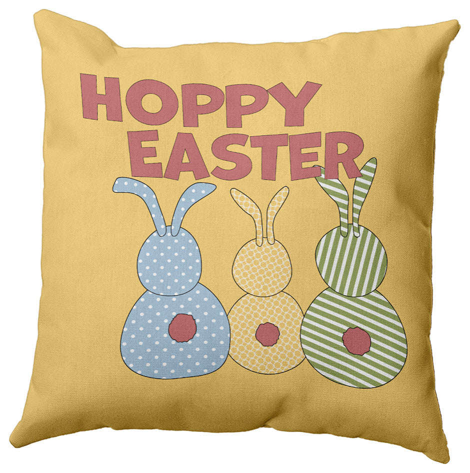 Hoppy Easter Polyester Indoor Pillow, Daffodil Yellow, 16"x16"