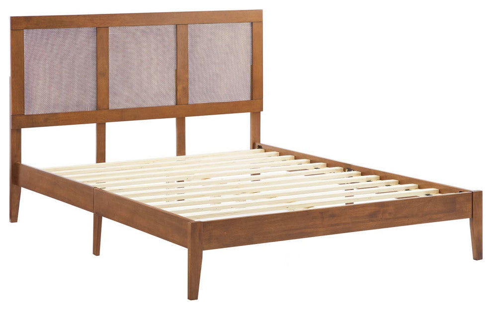 Sirocco Rattan and Wood Full Platform Bed, Walnut