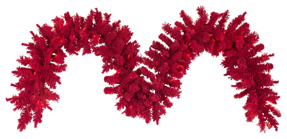 Vickerman K168115Led 9' Flocked Red Artificial Christmas Garland, Red Led Lights