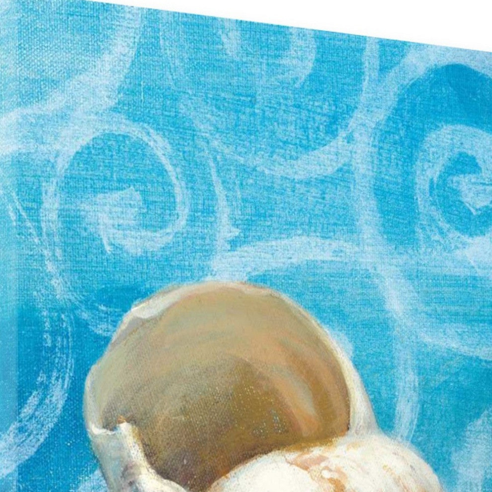 25" Mod Blue Scroll Coastal Conch 1 Giclee Wrap Canvas Wall Art