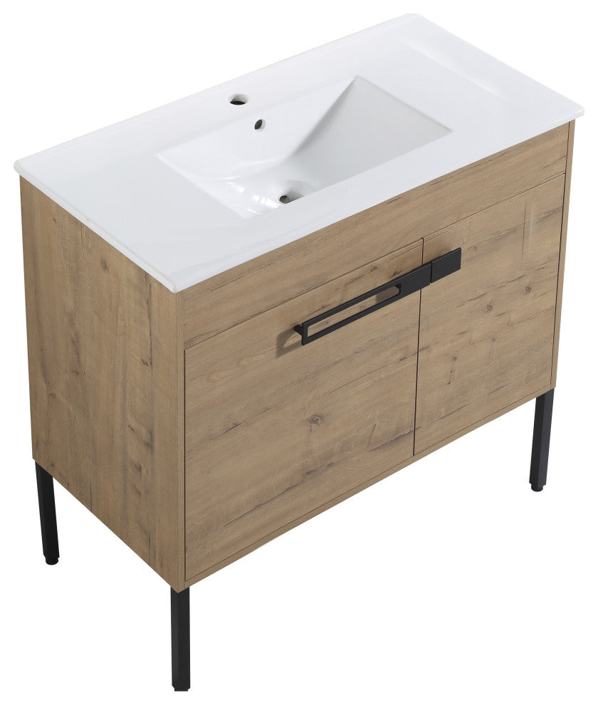 BNK 36 Inch Freestanding Bathroom Vanity With Sink, With Soft Close Doors, Imitative Oak