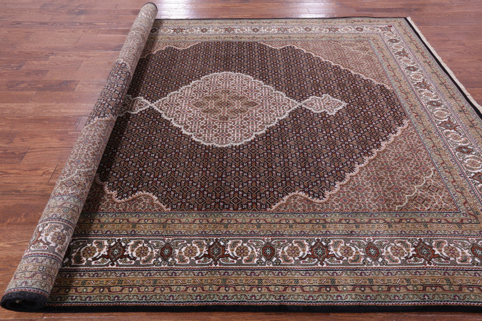 8' 0" X 9' 11" Persian Tabriz Wool & Silk Hand-Knotted Rug - Q13010
