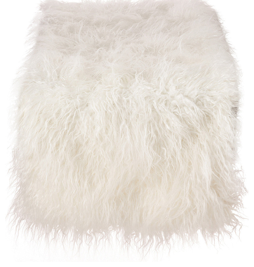 Decorative Mongolian Faux Fur Runner (16"x72" Oblong), Ivory