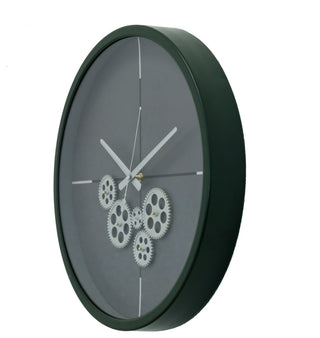 Modern Minimalist 18"D Dark Green Clock With Open Moving Gears