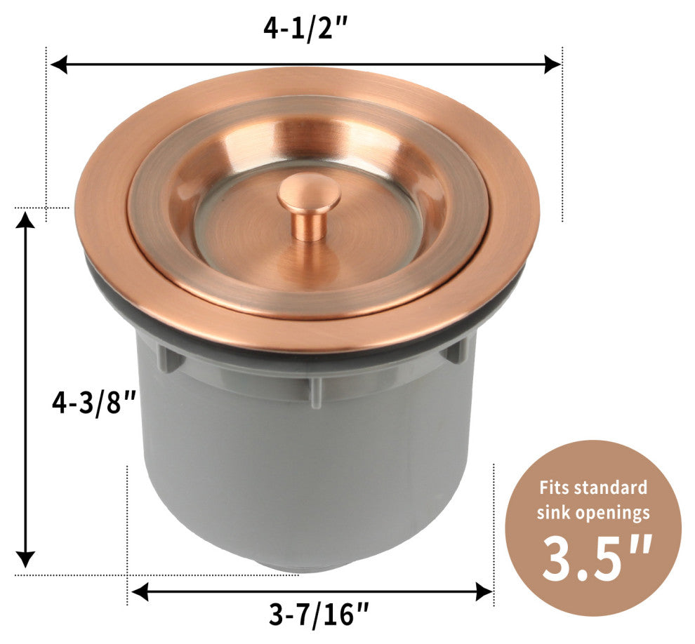 Copper Kitchen Sink Stopper for 3.5" Standard Strainer Drain