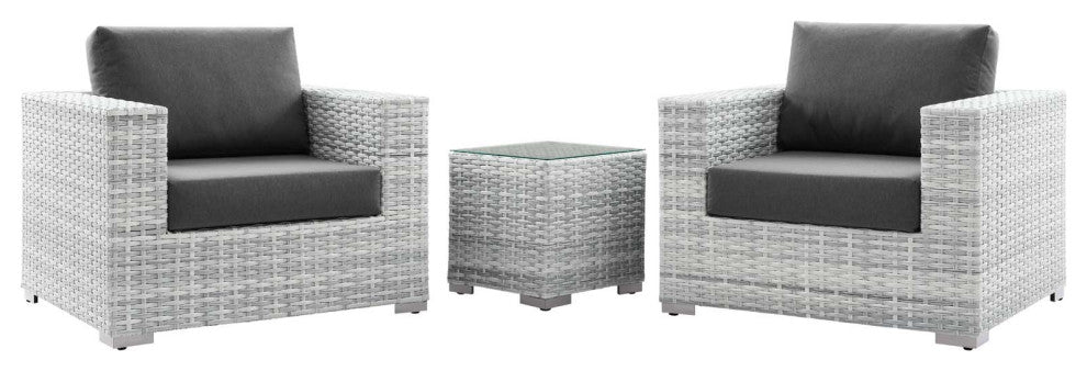 Side Lounge Chair Table Set, Rattan, Wicker, Gray, Modern, Outdoor Patio