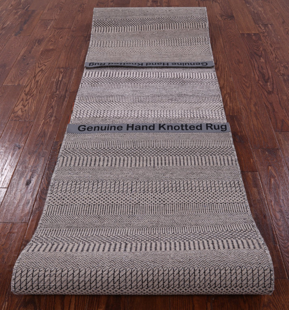 2' 5" X 12' 1" Hand Knotted Savannah Grass Wool and Silk Runner Rug Q11970