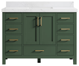 Preston Bath Vanity, Green, 48", Empira Quartz Top, Single, Freestanding