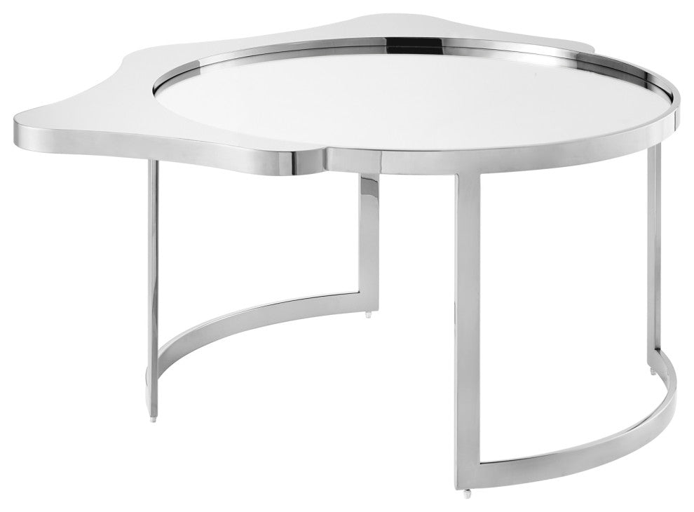 Inspired Home Xayden Coffee Table, Mirrored Top, Chrome