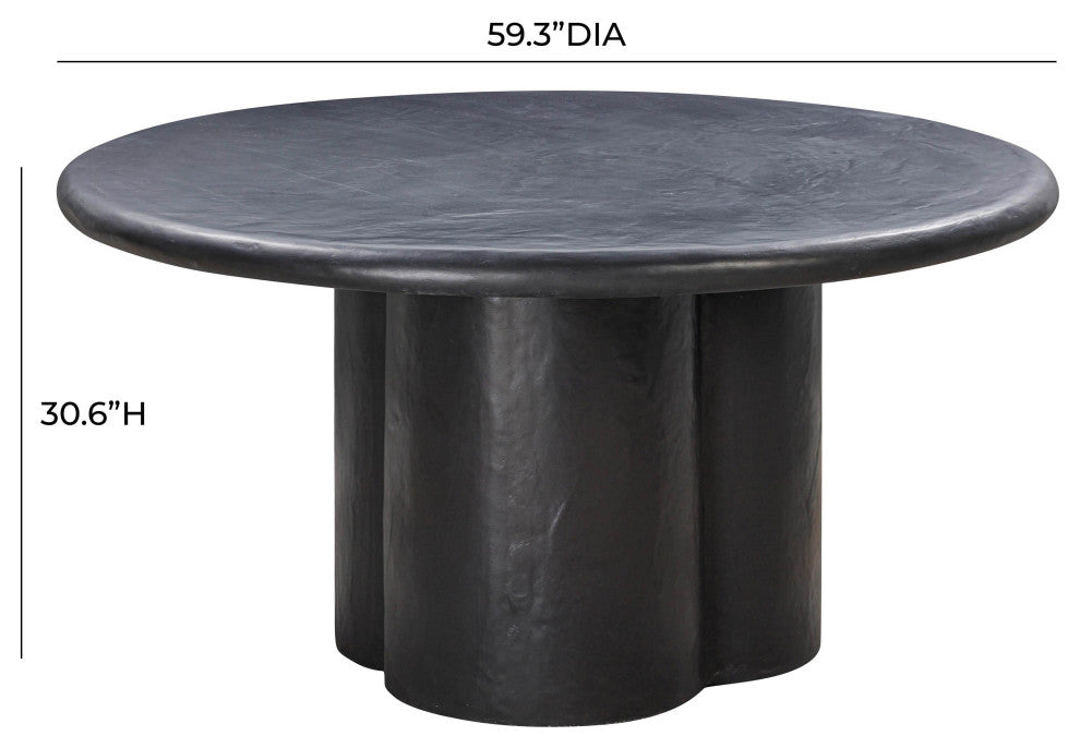 Elika Black Faux Plaster Round Dining Table, Eclectic Minimalst Outdoor Table
