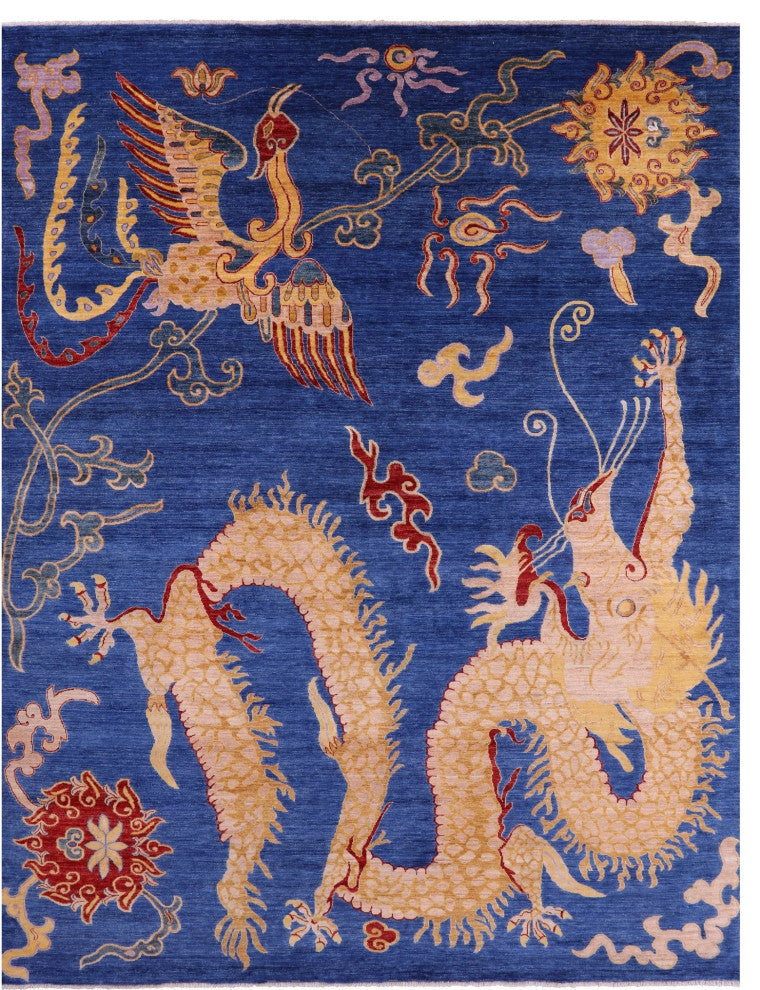 8' 9" X 11' 10" Handmade Dragon And Phoenix Design Rug - Q12640