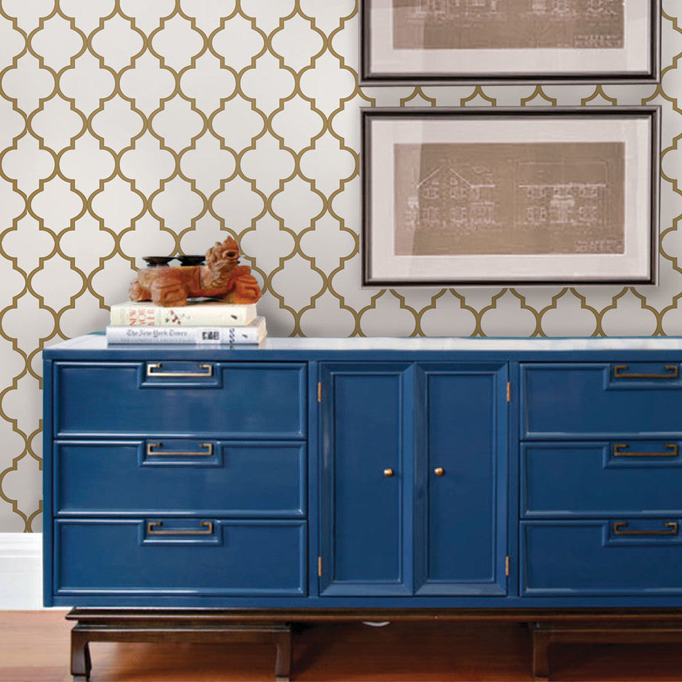 Moroccan Peel and Stick Vinyl Wallpaper, Gold, 24" X 60"