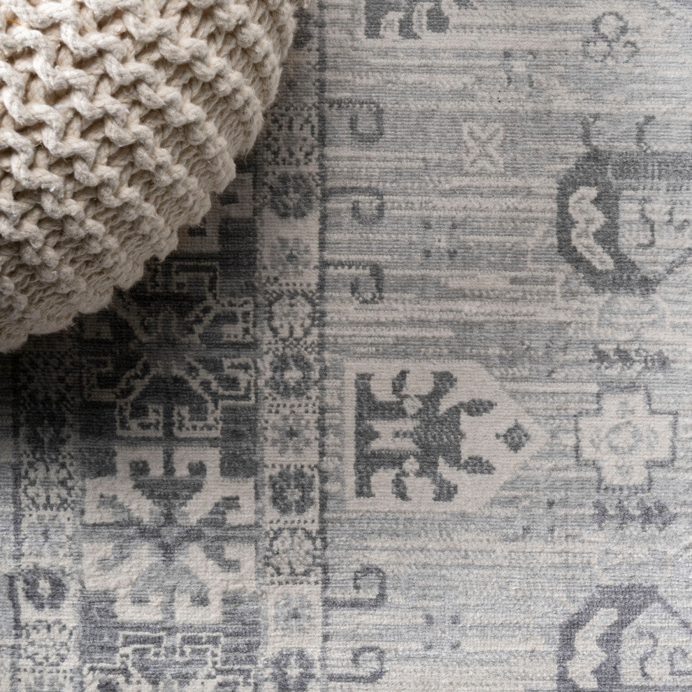 Modern Persian Vintage Medallion Light Gray 6' Square Area Rug