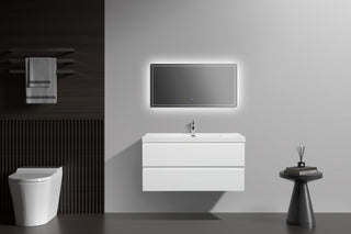 Aurora Wall Mount Vanity, White Acrylic Top, Glossy Polar White, 42"