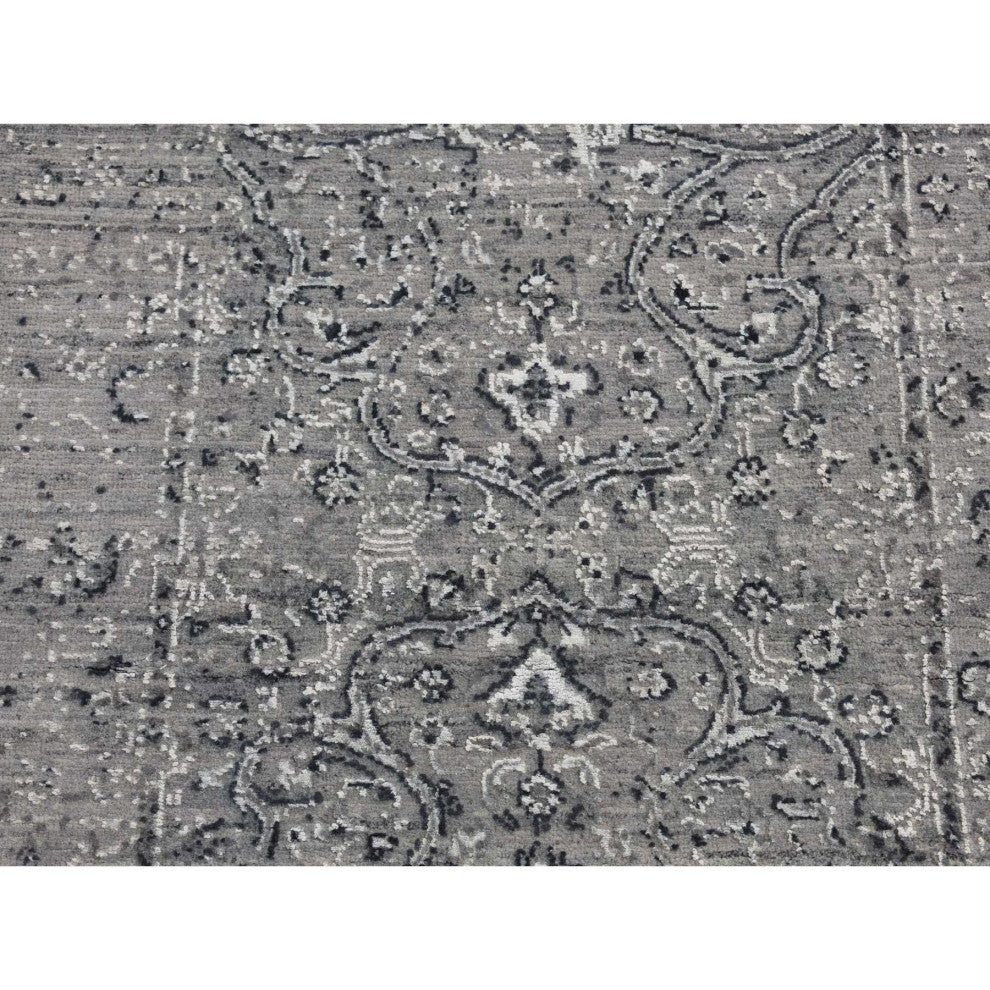 Gray Broken and Erased Wool Persian Design Hand Knotted Runner Rug 2'6" x 6'