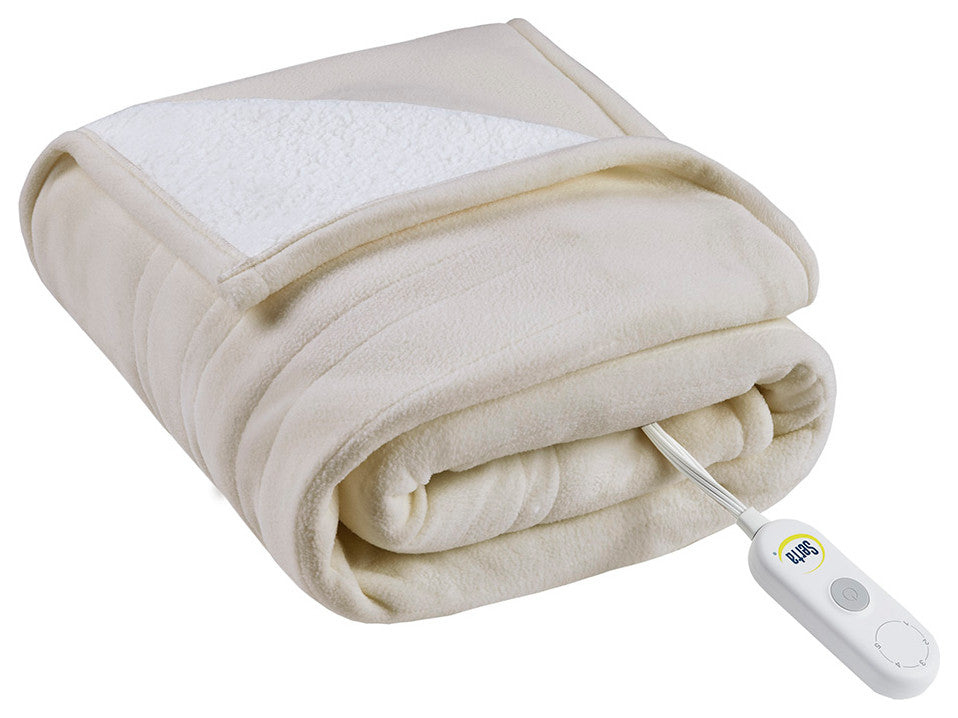 Serta Fleece to Sherpa Heated 50x60" Fleece Sherpa Electric Throw Blanket, Ivory