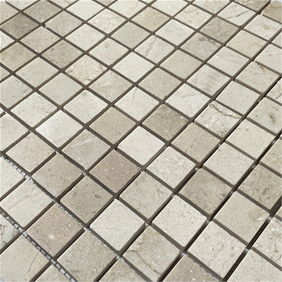 Crema Marfil Marble 1" Grid Square Mosaic Bathroom Beige Tile Polished, 1 sheet