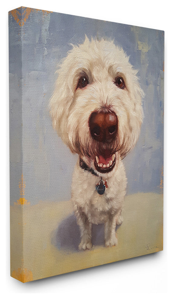 Fish Eye White Dog Portrait Close Up Painting XXL Stretched Canvas, 30"x40"