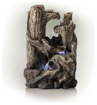 Alpine 5-Tiered Rainforest Tree Trunk Tabletop Fountain, LED Lights, 14" Tall