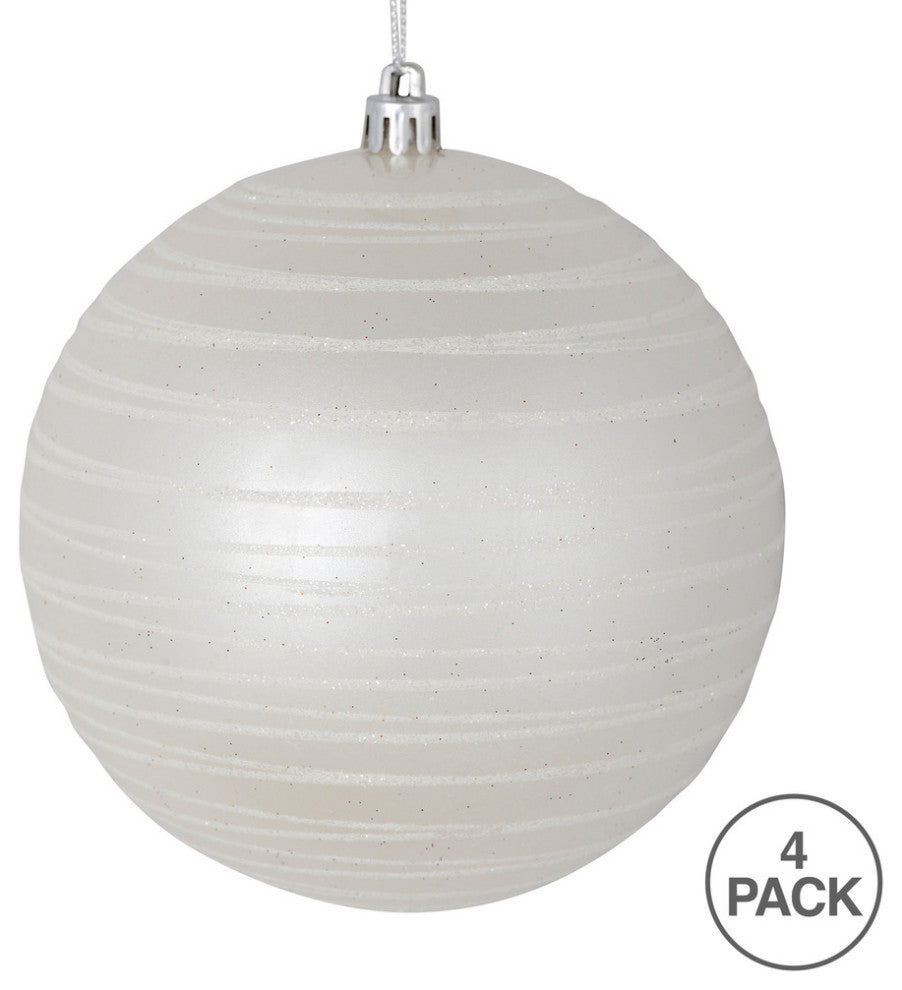 Vickerman N187611D 4" White Candy Finish Ball Ornament With Glitter Lines