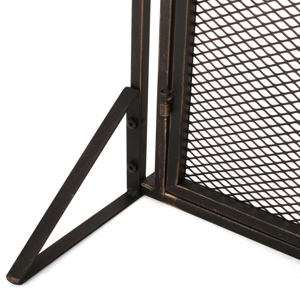 Samantha Iron Fireplace Screen, Black Brushed Gold